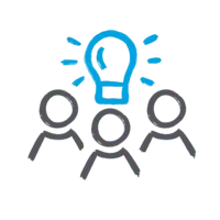 Lightbulb with people icon representing expert-led MBA learning.